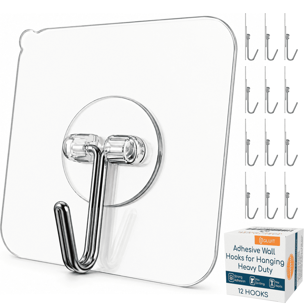 Clear Adhesive Wall Hooks, 12-Pack Heavy-Duty Damage-Free Hanging Hooks, Clear product photo
