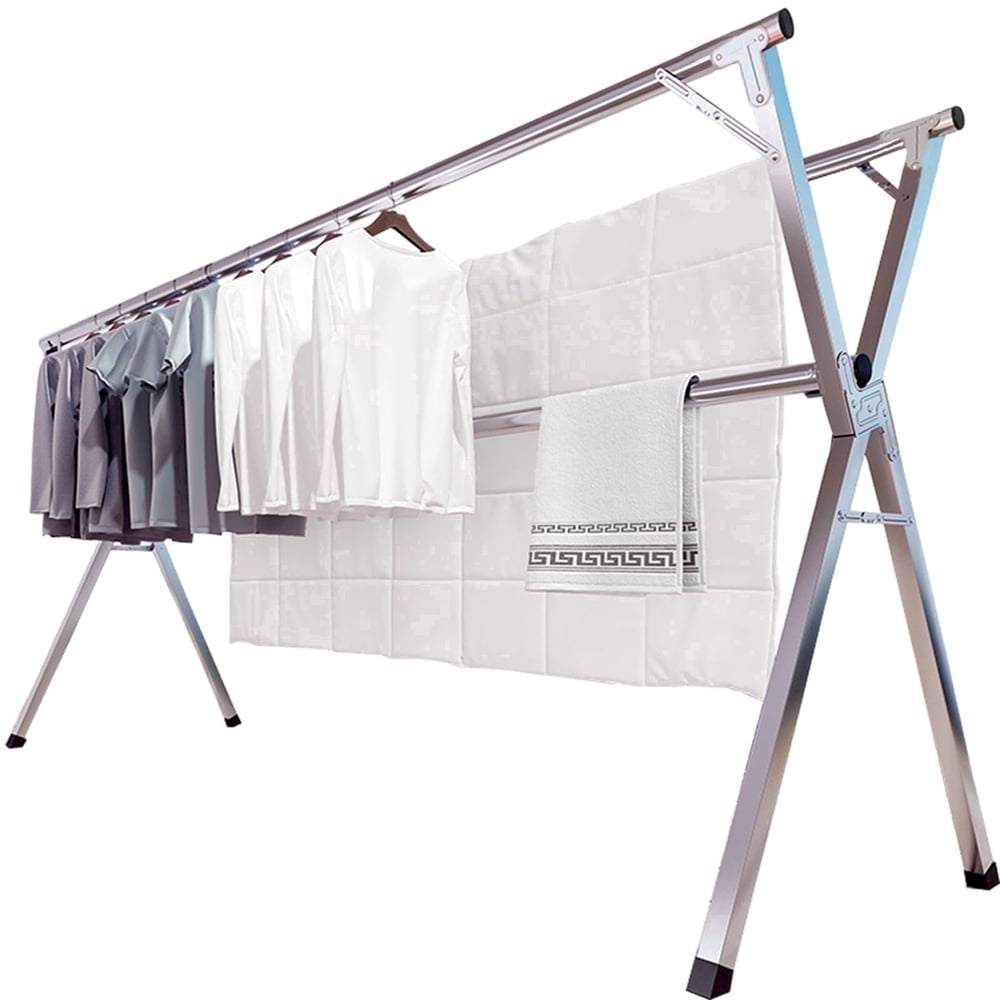 Compact Clothes Drying Rack, Foldable Stainless Steel X-Frame Laundry Stand, Silver product photo