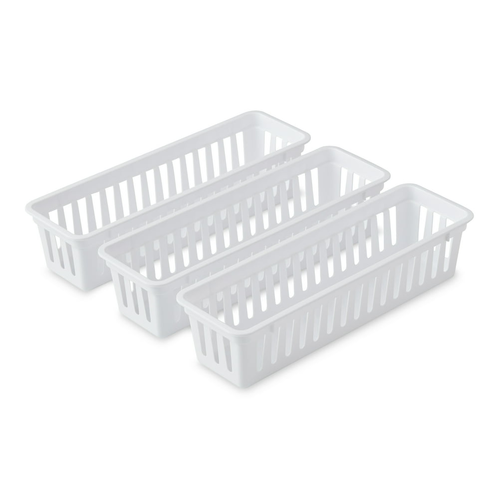 Drawer Storage Bins, Small Slotted Plastic Pantry Organizer Set, White product photo