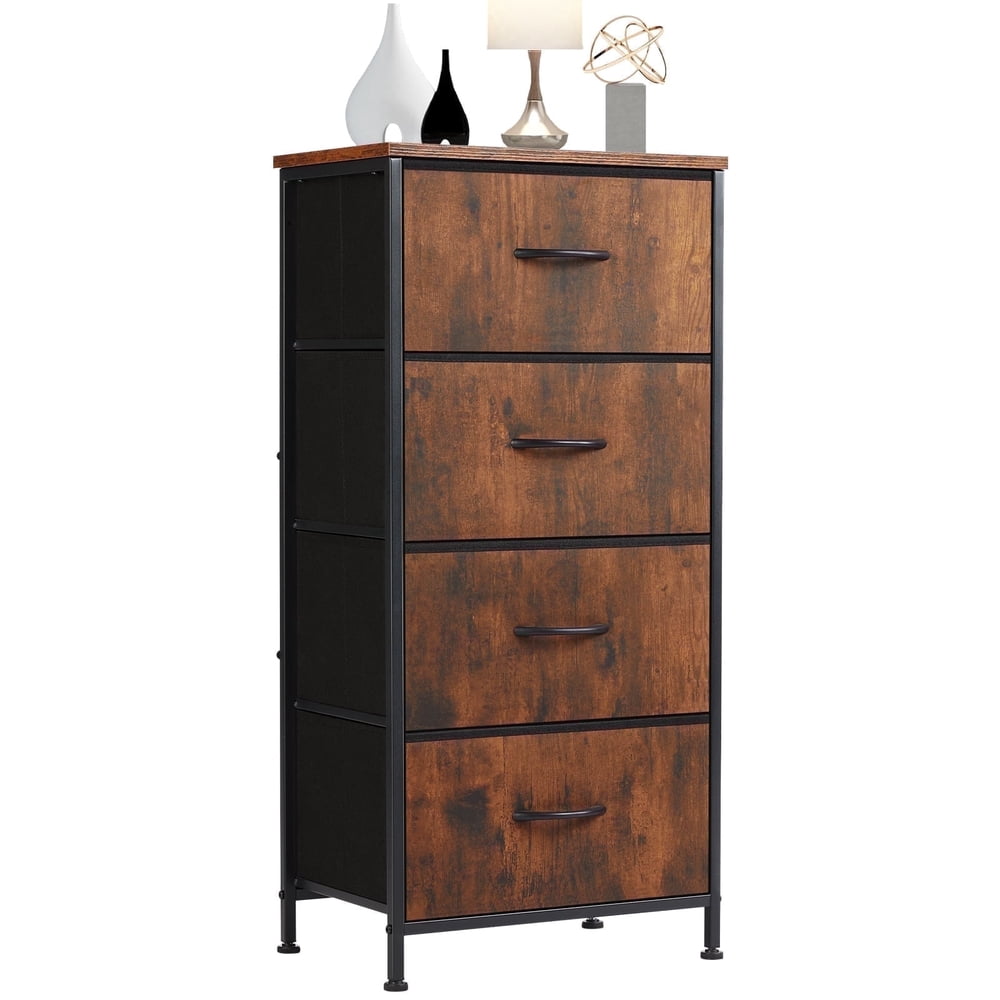 Fabric Drawer Storage Organizer, 4-Drawer Dresser Tower with Wood-Top, Rustic Brown product photo