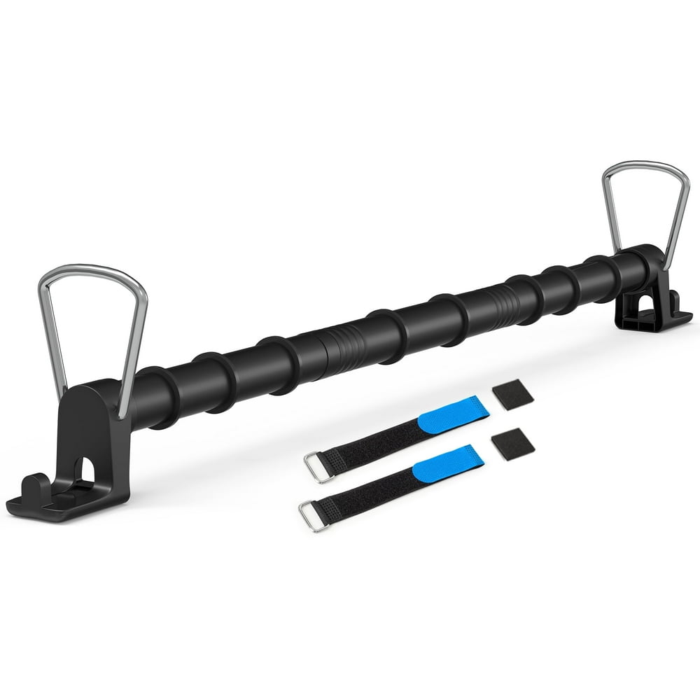 Hanging Closet Rod with Hooks, Space-Saving Garment Bar with Adjustable Straps, Black product photo