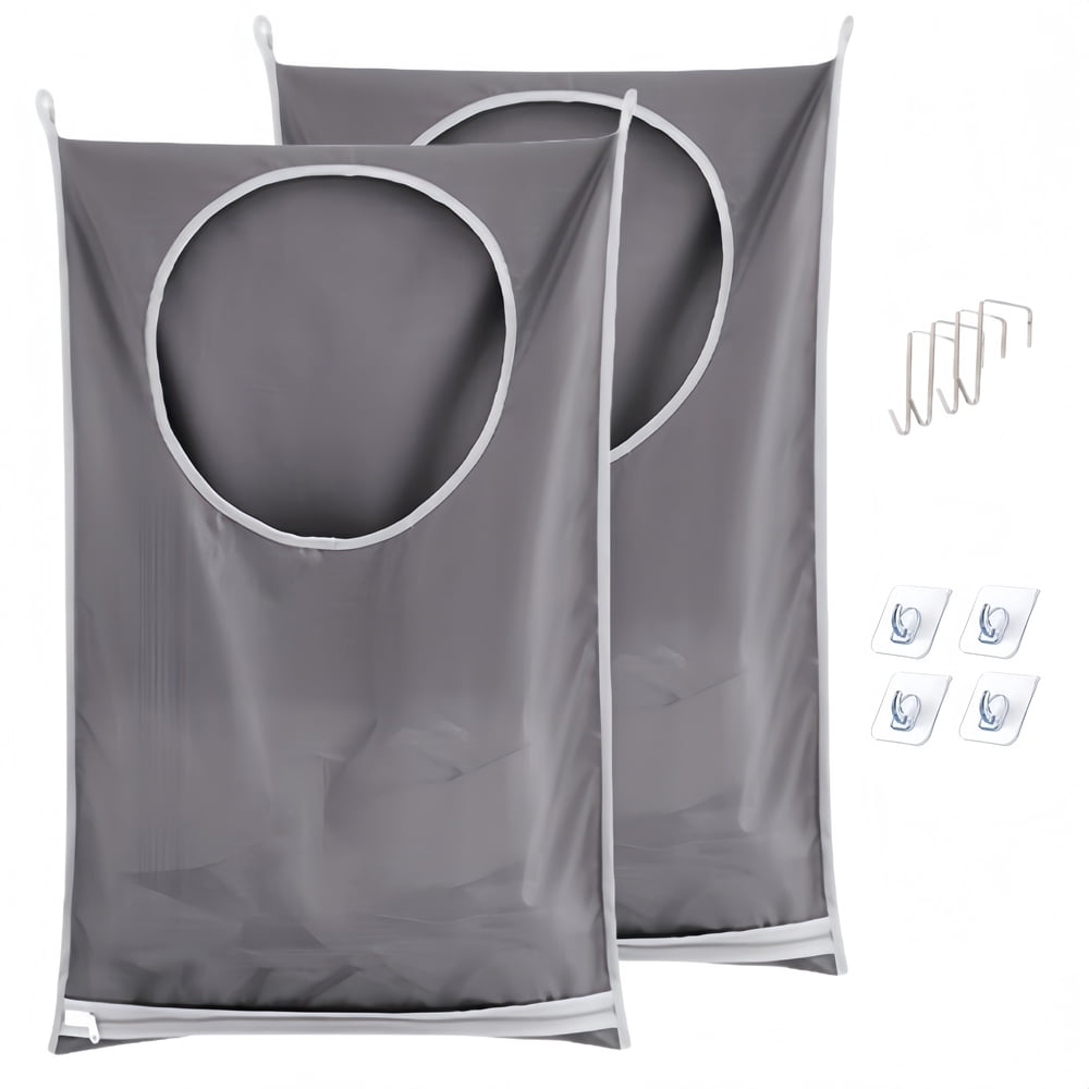 Over-the-Door Hanging Laundry Hamper, 2-Pack Fabric Bags with Hooks for Closet, Grey product photo