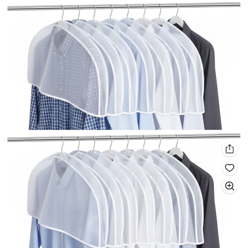 Shoulder Covers for Clothes, 12-Pack Breathable Dust Guards for Hanging Garments, Clear White 12-Pack product photo