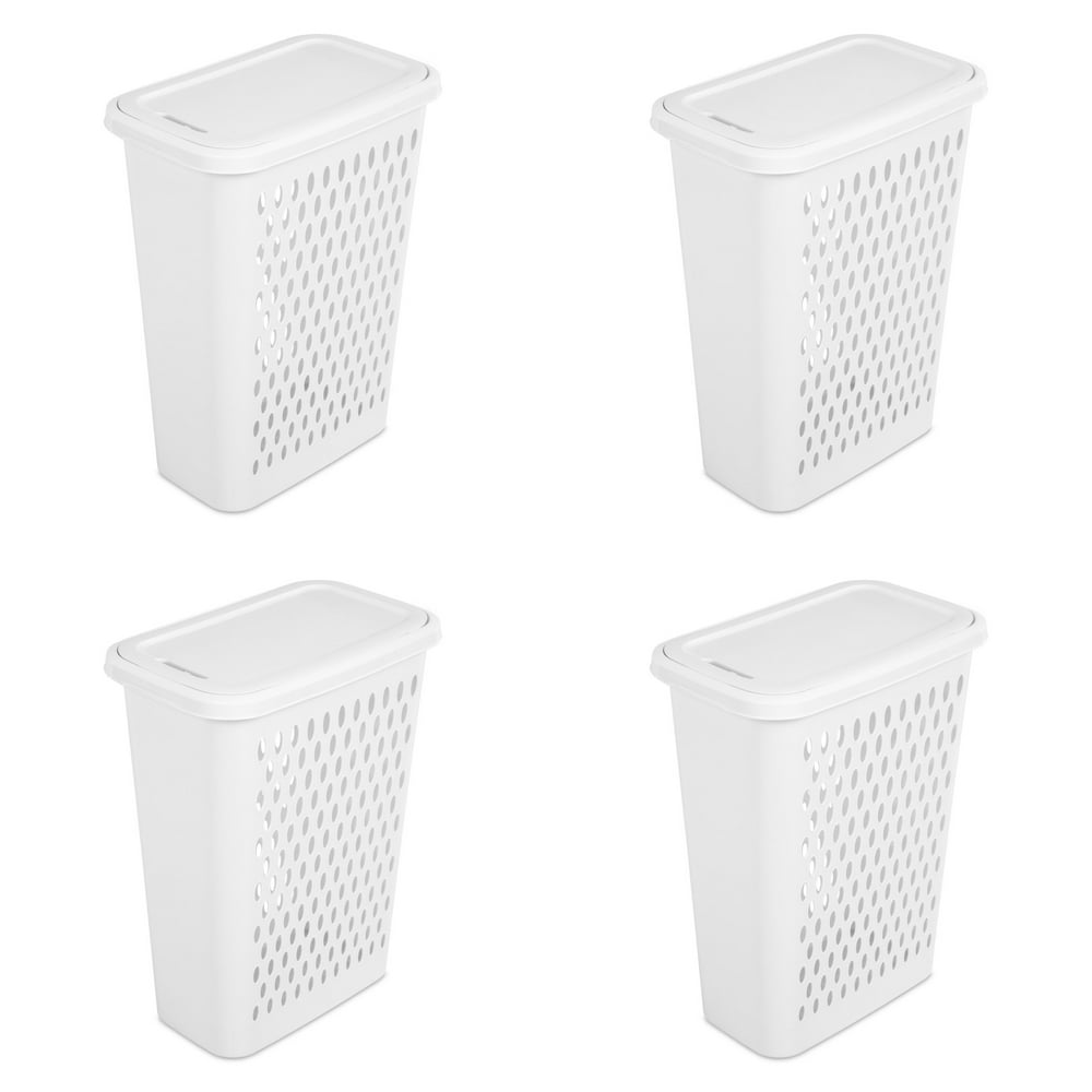 Slim Laundry Hamper with Lid, 2-Pack Tall Narrow Vented Plastic Basket, White product photo