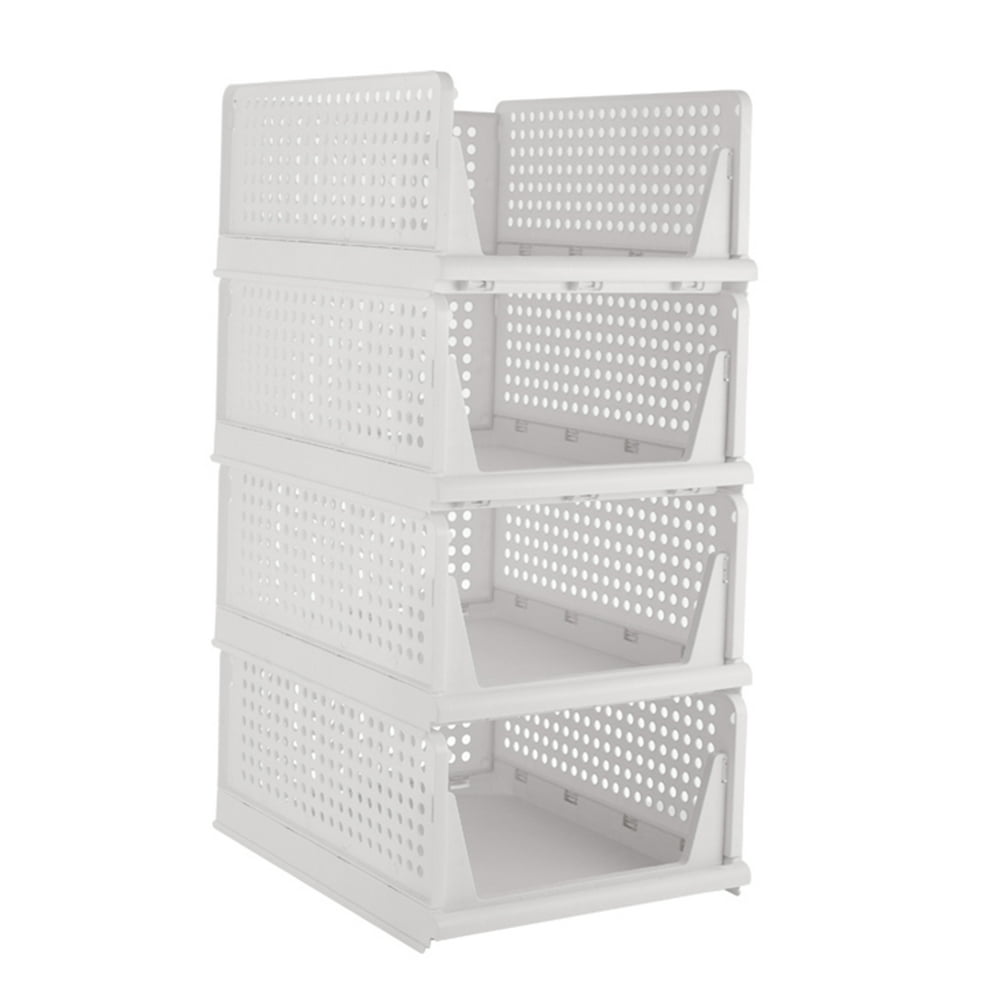 Stackable Storage Baskets, 4-Pack Vented Plastic Closet and Cabinet Organizer Bins, White product photo