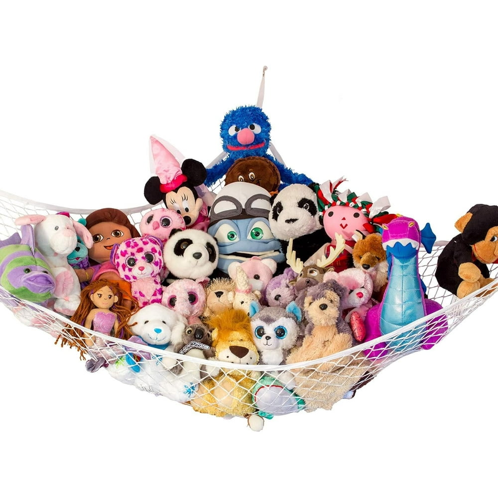 Stuffed Animal Storage Hammock, 2-Pack Corner Net Toy Organizer for Kids Room, White 2-Pack product photo