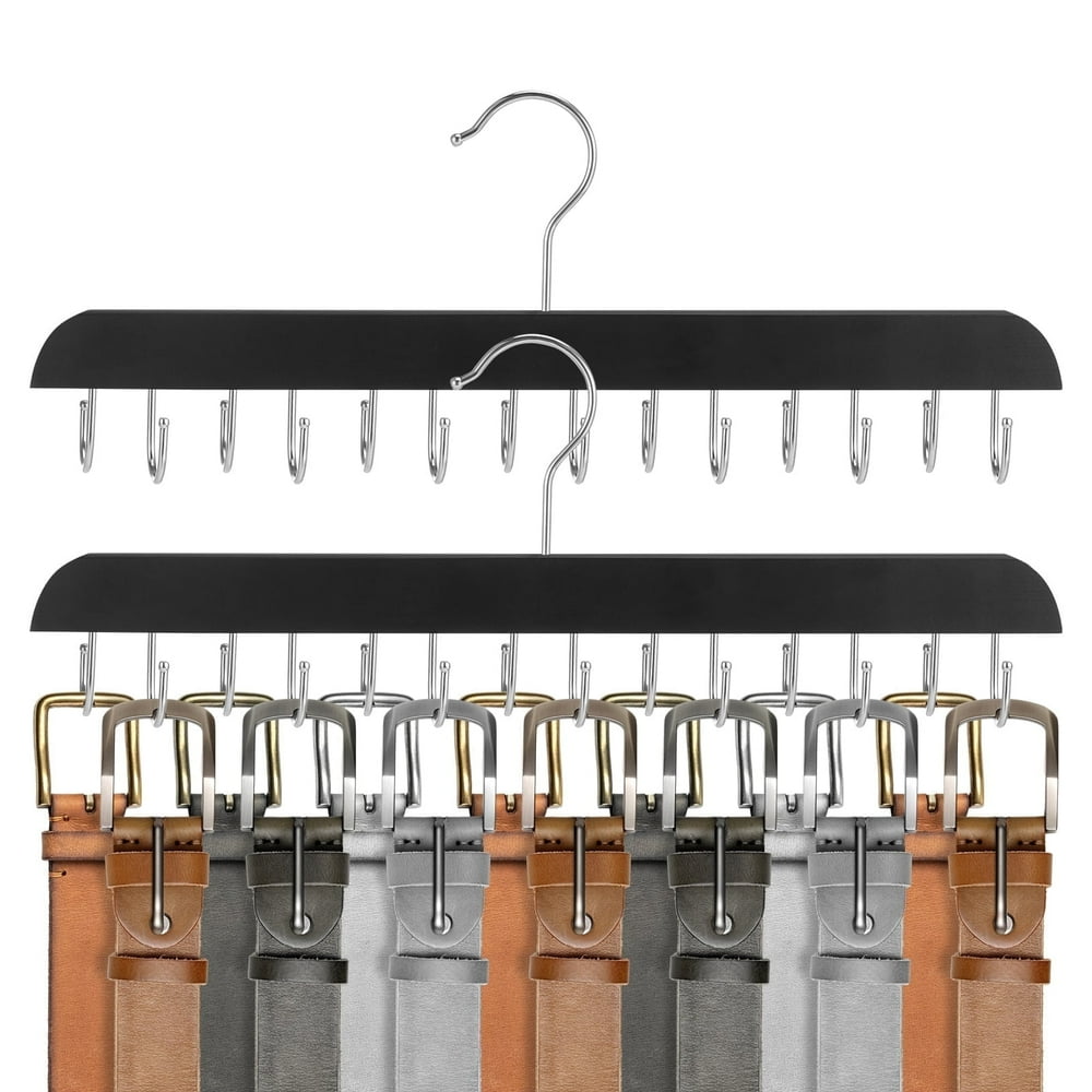 Tie and Belt Rack Organizer, Hanging Closet Bar with Metal Hooks, Black product photo