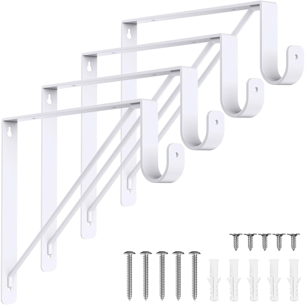Wall Mounted Closet Rod Bracket Set, Shelf Support with Open Rod Cradles & Hardware, White product photo