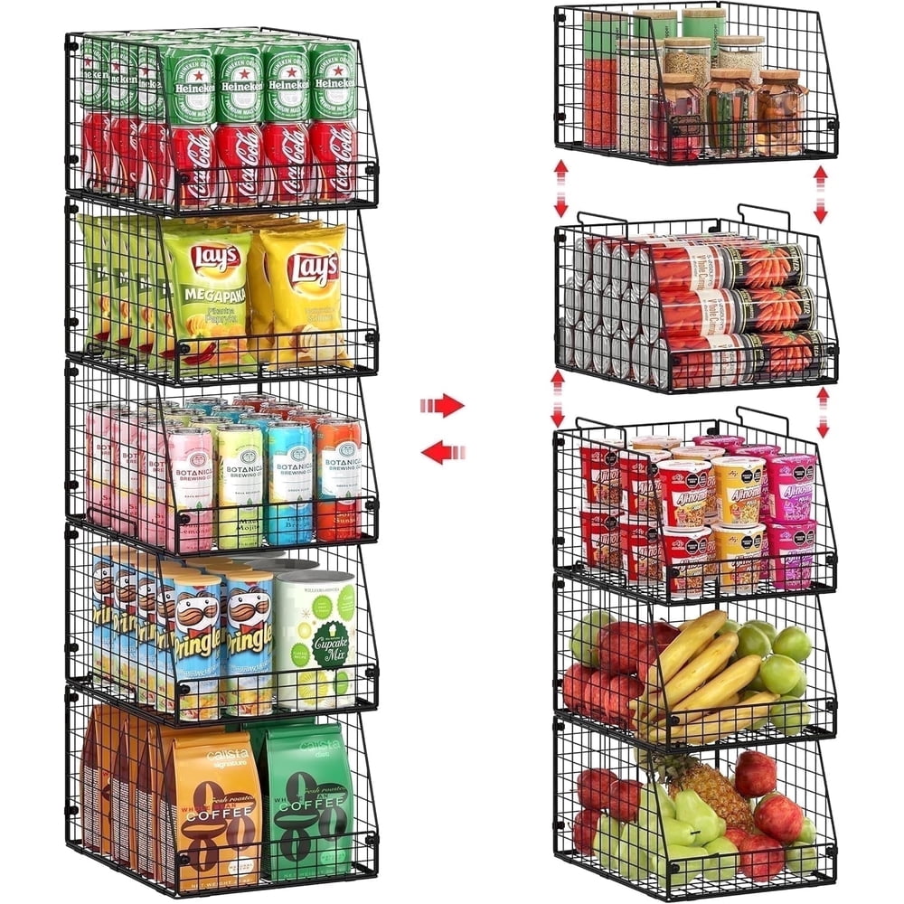Wire Storage Baskets, 3-Pack Stackable Metal Mesh Bins with Handles, Black 3-Pack product photo