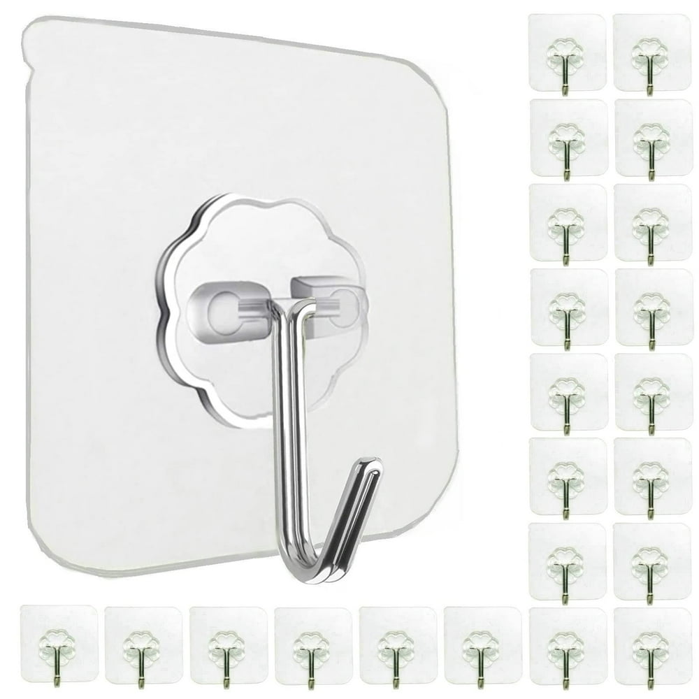 Adhesive Wall Hooks, 16-Pack Heavy Duty Damage-Free Transparent Utility Hooks, Clear  product photo