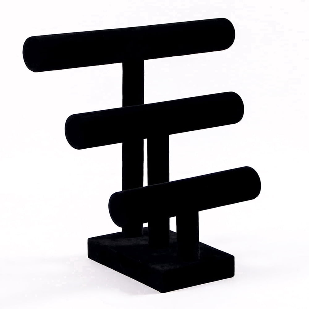 Bracelet Display Stand Velvet, 3-Tier Black T-Bar Watch Bangle Jewelry Holder Organizer  product photo