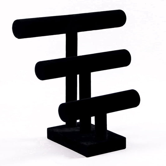 Bracelet Display Stand Velvet, 3-Tier Black T-Bar Watch Bangle Jewelry Holder Organizer  product photo