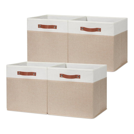 Canvas Storage Bins Foldable with Handles, 4-Pack Beige and Cream Closet Shelf Cube Baskets  product photo