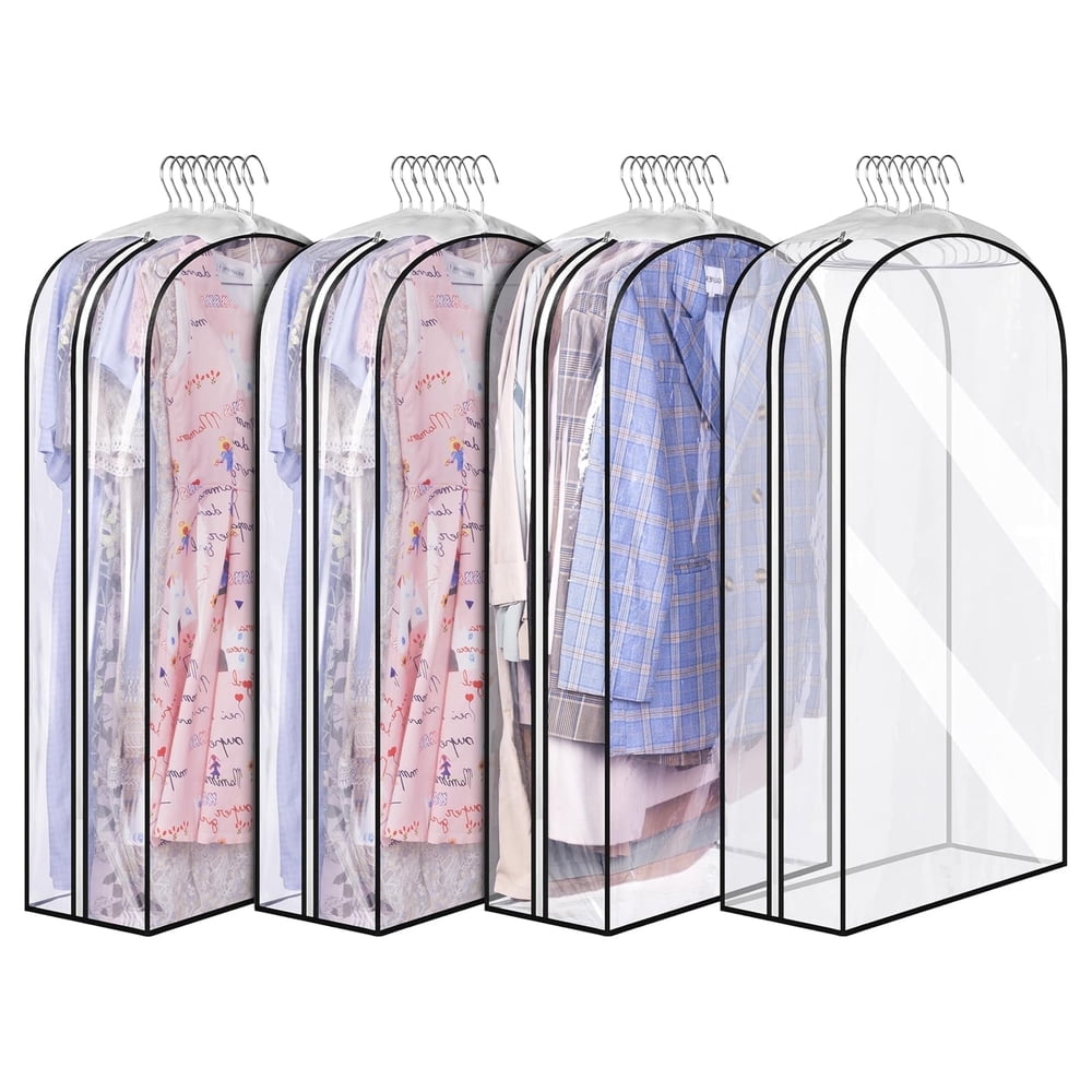 Clear Garment Bags, Zippered Hanging Suit and Dress Covers 40-Inch with Black Trim, Clear  product photo