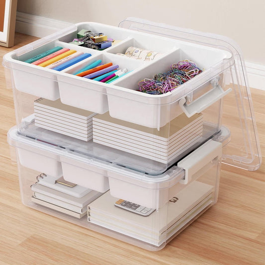 Clear Stackable Storage Box, 2-Pack with Lids and Removable Divider Trays, Clear 2-Pack product photo