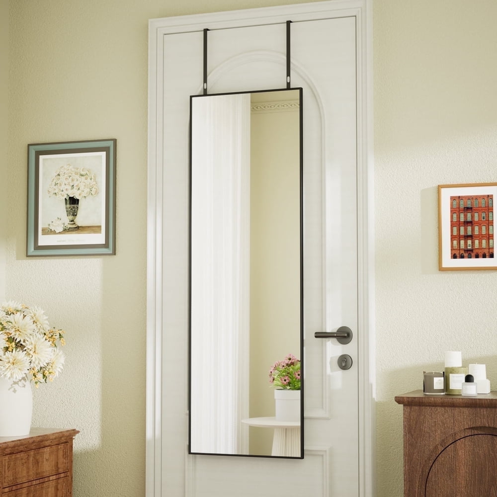 Over the Door Mirror, Full-Length Hanging Closet Mirror with Slim Black Frame  product photo