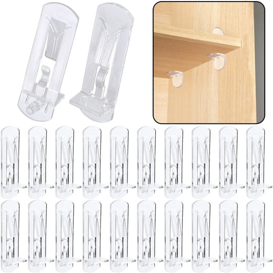 Closet Shelf Support Clips, 20-Pack Clear Plastic Cabinet Shelf Pegs, Clear  product photo
