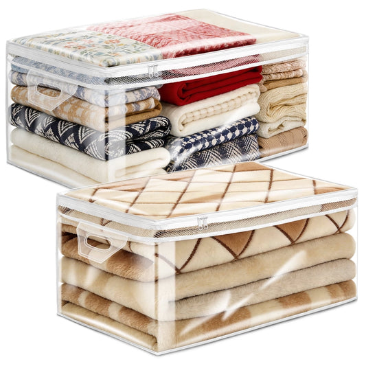 Comforter Storage Bags, 2-Pack Jumbo Clear Zippered Bedding Closet Tote with Handles  product photo