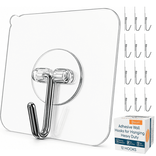 Clear Adhesive Wall Hooks, 12-Pack Heavy-Duty Damage-Free Hanging Hooks, Clear  product photo
