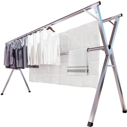 Compact Clothes Drying Rack, Foldable Stainless Steel X-Frame Laundry Stand, Silver  product photo