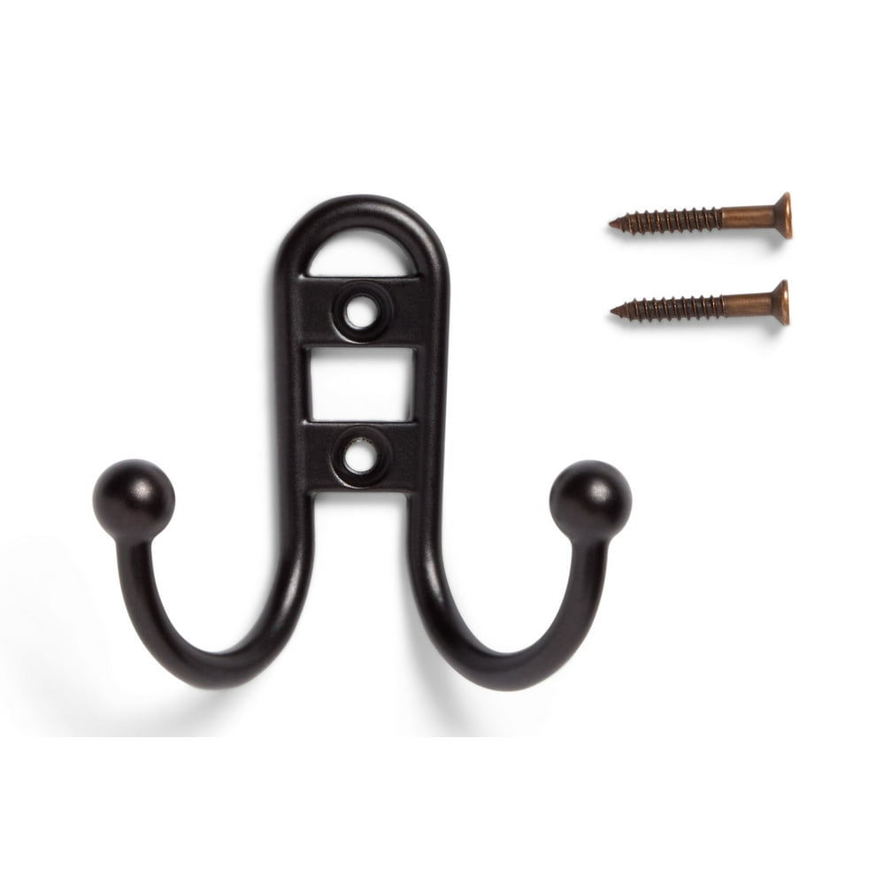 Double-Prong Coat Hooks Wall Mount, 6-Pack Matte Black Entryway Robe Towel Hooks with Screws  product photo