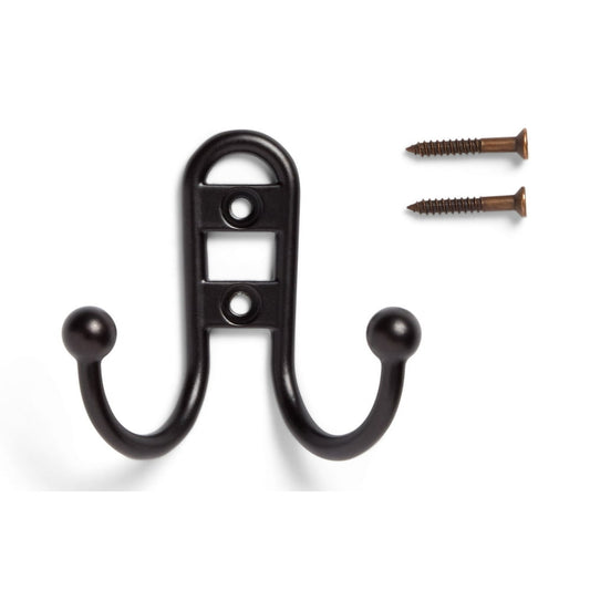 Double-Prong Coat Hooks Wall Mount, 6-Pack Matte Black Entryway Robe Towel Hooks with Screws  product photo