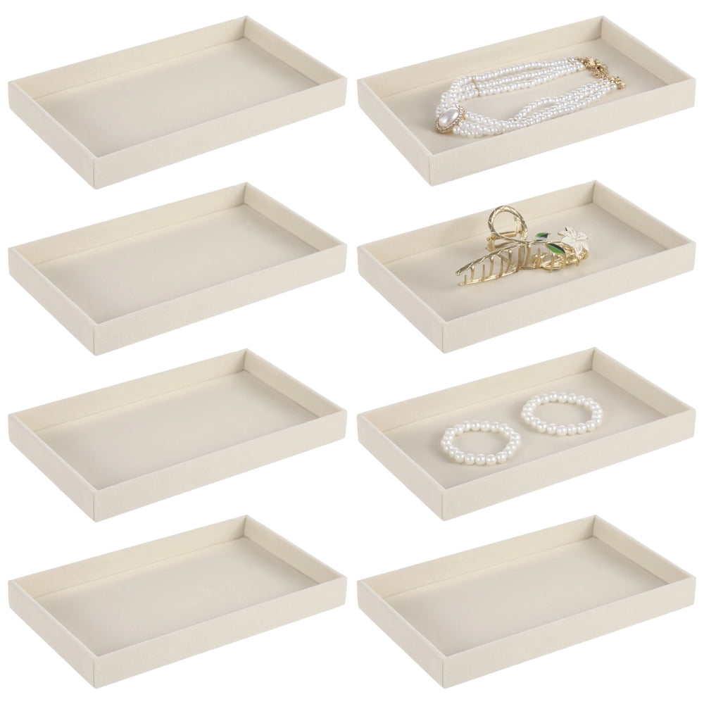 Drawer Jewelry Organizer Trays Stackable, 3-Pack Cream Velvet Open Jewelry Storage Trays  product photo