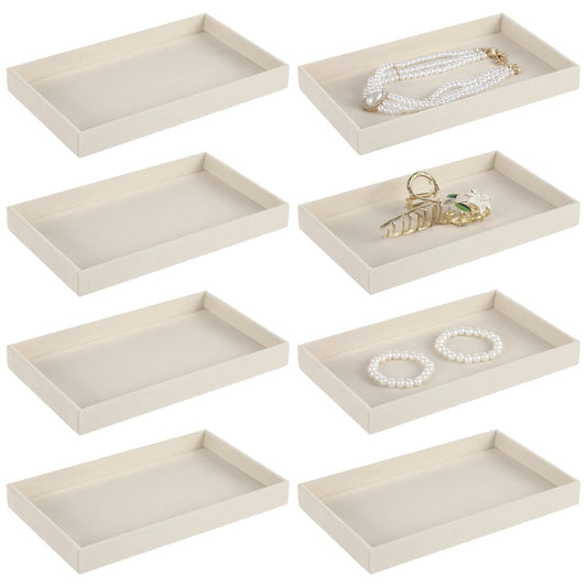 Drawer Jewelry Organizer Trays Stackable, 3-Pack Cream Velvet Open Jewelry Storage Trays  product photo