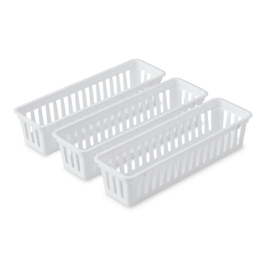 Drawer Storage Bins, Small Slotted Plastic Pantry Organizer Set, White  product photo