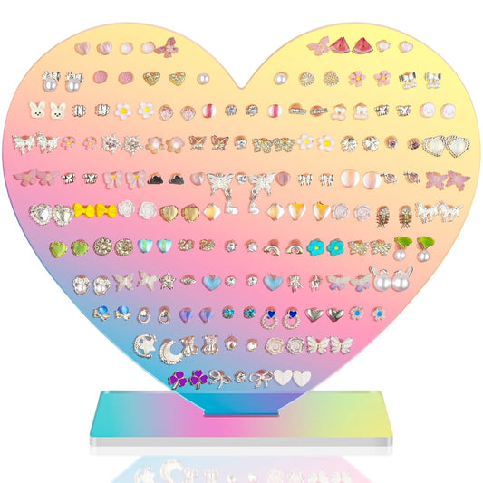Earring Organizer Stand, Heart-Shaped Iridescent Acrylic Jewelry Display Holder  product photo