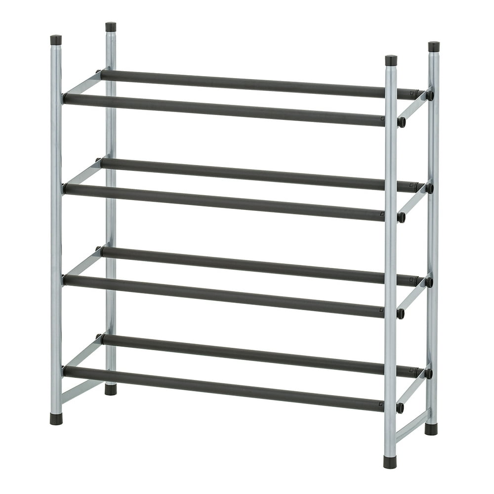 Expandable Shoe Rack Stackable, 4-Tier Adjustable Silver Metal Closet Shoe Storage Stand  product photo