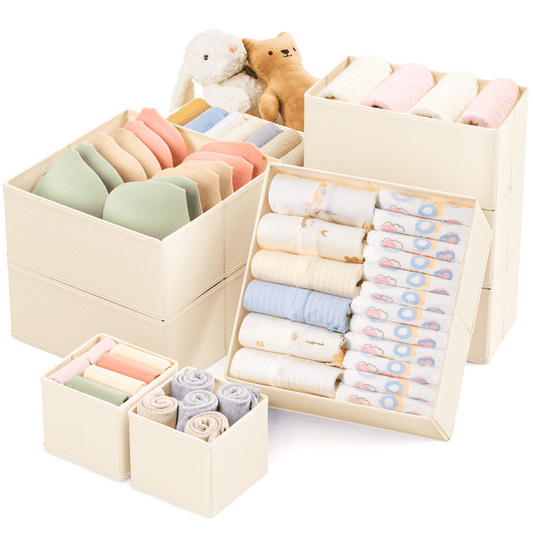 Fabric Drawer Organizers, Foldable Cloth Cube Dividers for Clothes and Linens, Cream  product photo