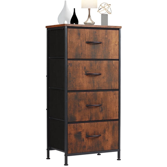 Fabric Drawer Storage Organizer, 4-Drawer Dresser Tower with Wood-Top, Rustic Brown  product photo