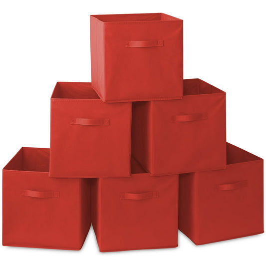 Fabric Storage Cube Baskets, 6-Pack Foldable Collapsible Bins with Handles for Closet and Nursery, Red  product photo