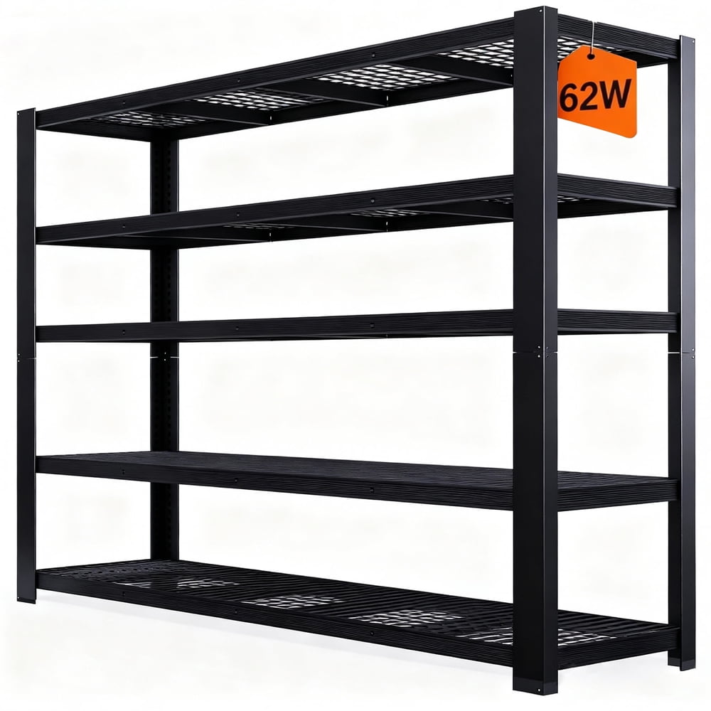 Freestanding Closet Shelf Tower, Black 5-Tier Metal Storage Rack Organizer  product photo