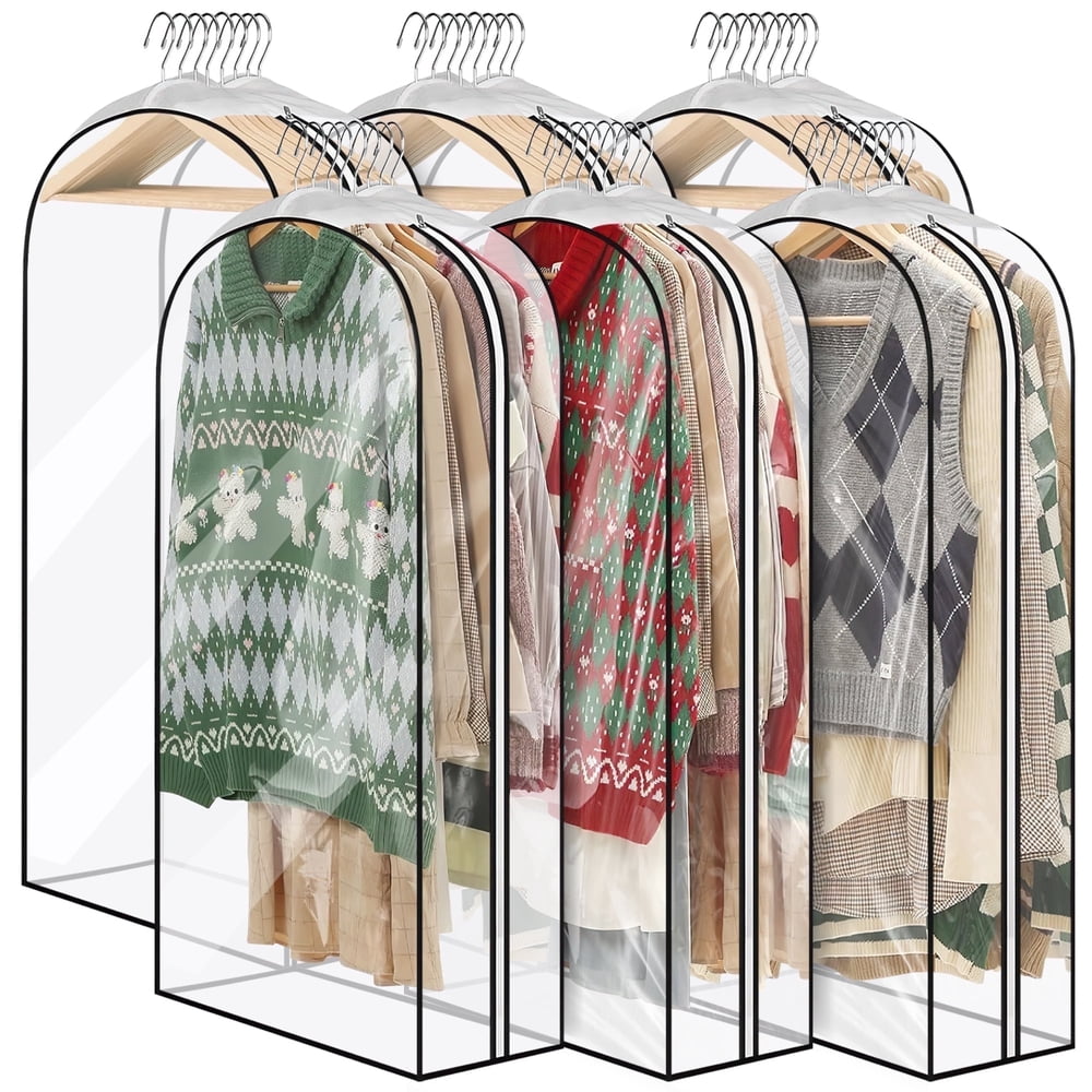 Garment Storage Bags, 6-Pack Clear Hanging Suit Dress Covers with Zipper, Clear  product photo