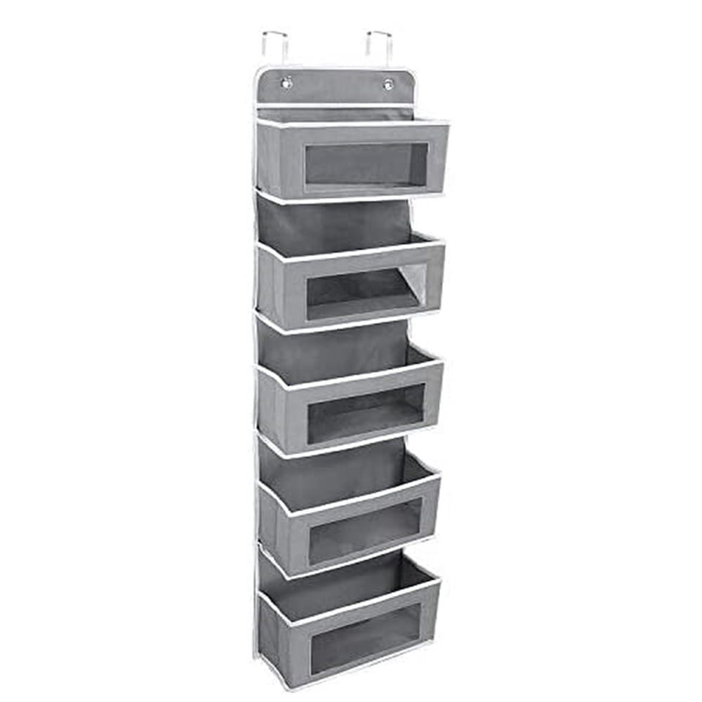 Over-the-Door Hanging Organizer, 5-Pocket Closet Storage with Clear Windows, Grey  product photo