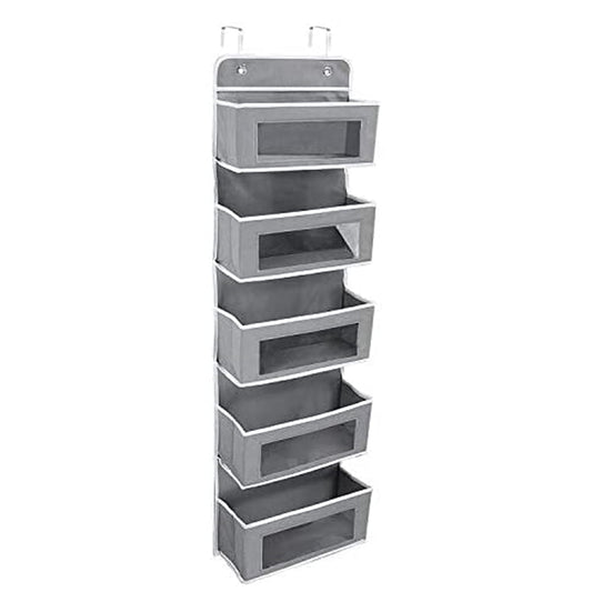 Over-the-Door Hanging Organizer, 5-Pocket Closet Storage with Clear Windows, Grey  product photo
