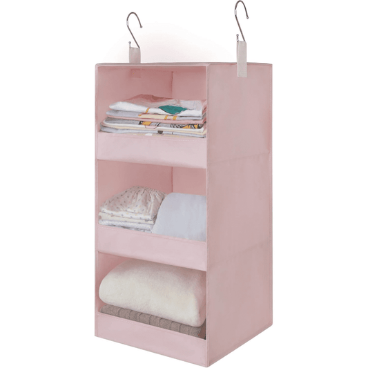 Hanging Closet Organizer, Pink Collapsible 3-Shelf Fabric Storage Cubby  product photo