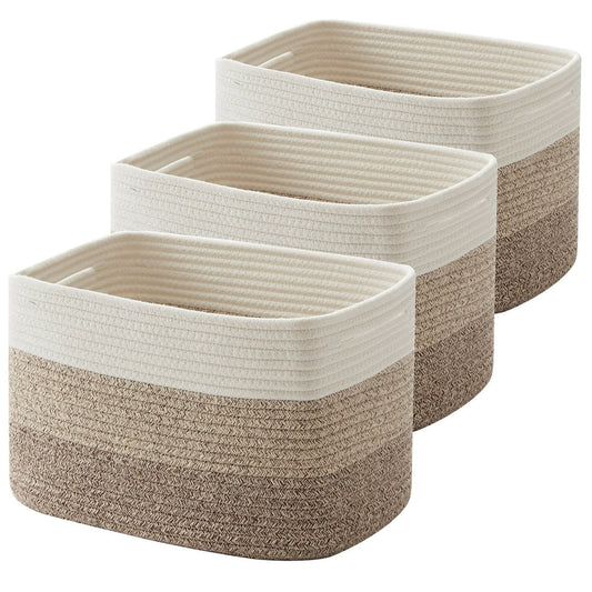 Woven Cotton Rope Storage Baskets, Two-Tone Natural Decorative Shelf Organizer Set  product photo