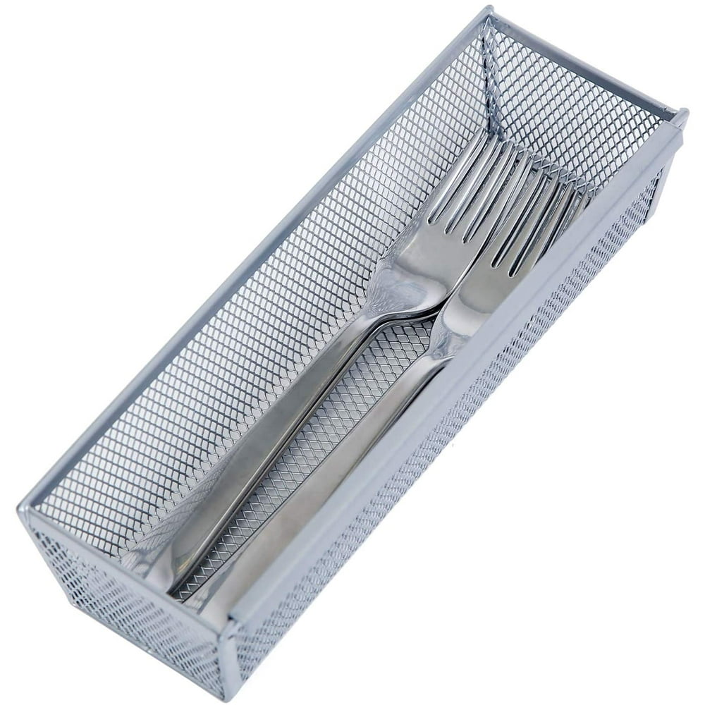Mesh Drawer Organizer Tray, Silver Metal Wire Storage Bin for Utensils, Office and Closet Drawers  product photo