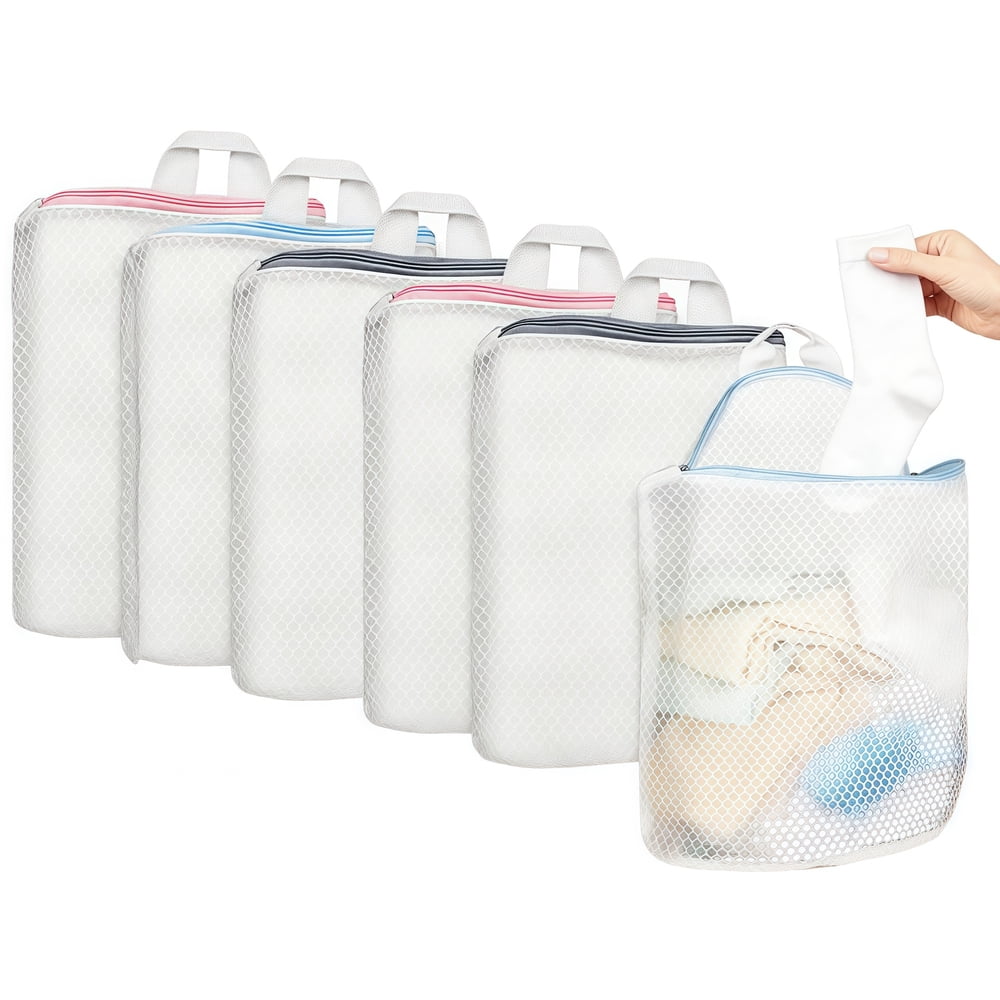 Mesh Laundry Bags, 6-Pack Zippered Wash Bags for Delicates, White with Assorted Zippers  product photo