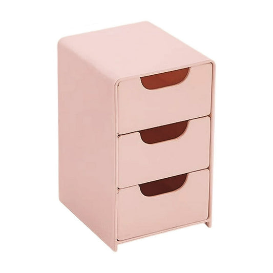 Mini Desktop Storage Drawers, 3-Drawer Stackable Vanity Organizer Unit, Pink  product photo