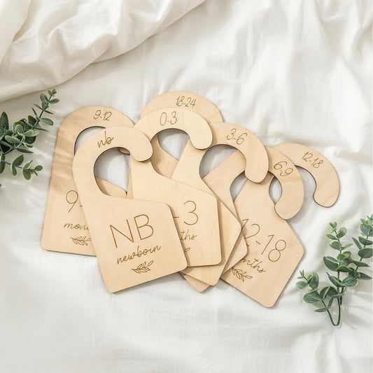 Nursery Closet Dividers, 7-Pack Baby Clothes Size Organizer Hangers, Natural Wood 7-Pack product photo