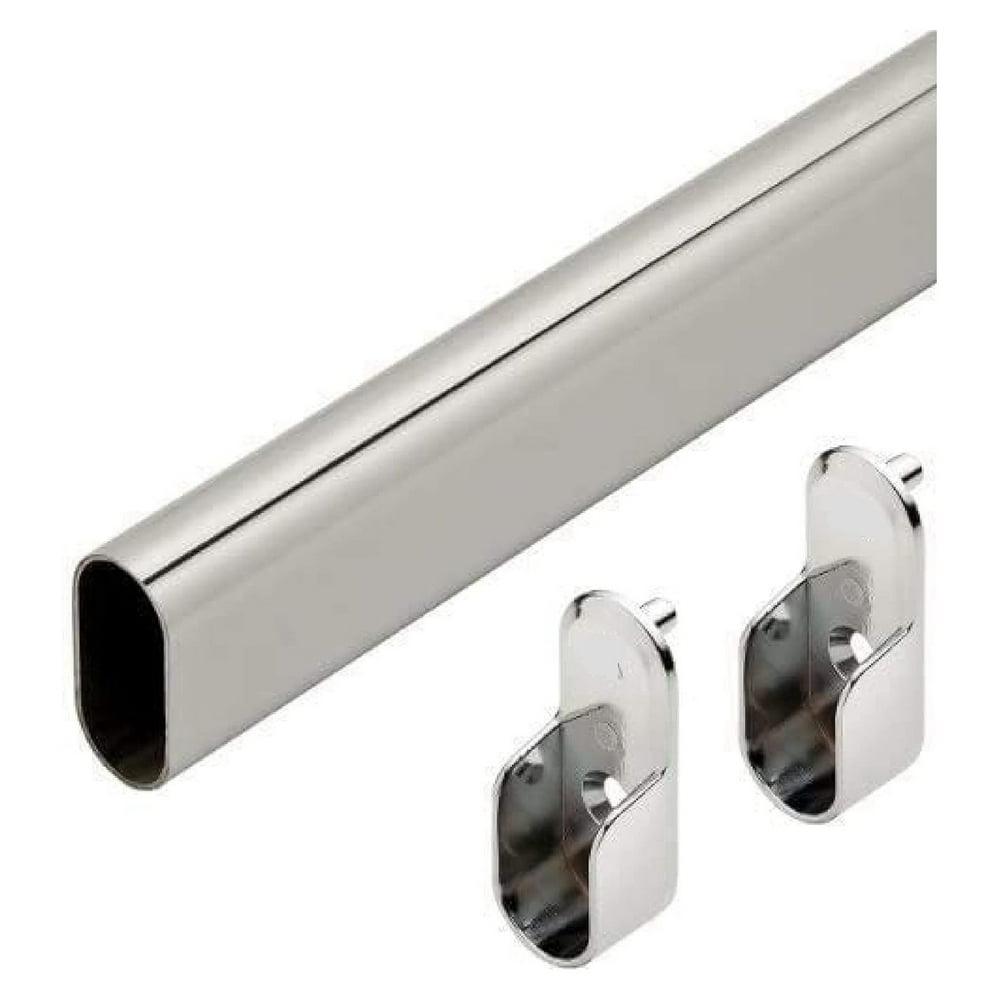 Oval Closet Rod Set, 72-Inch Polished Wardrobe Hanging Bar with 2 End Mount Sockets  product photo