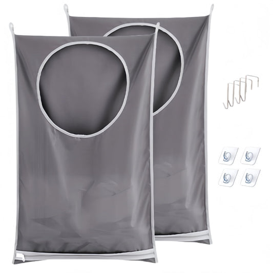 Over-the-Door Hanging Laundry Hamper, 2-Pack Fabric Bags with Hooks for Closet, Grey 2-Pack product photo