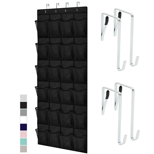 Over the Door Shoe Organizer, 24-Pocket Hanging Mesh Storage with Hooks, Black  product photo