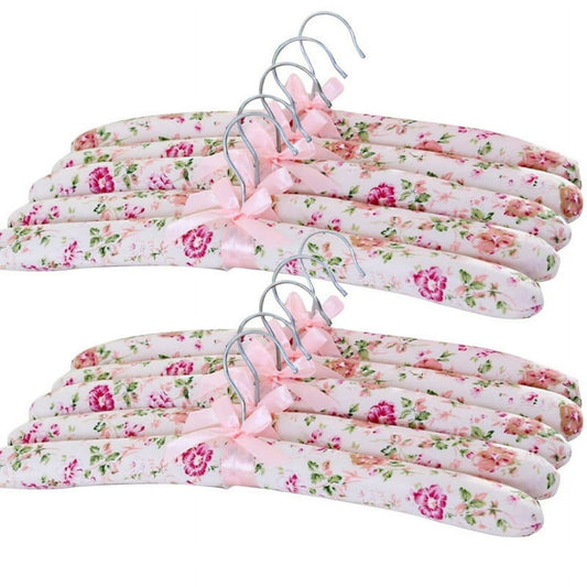 Padded Satin Hangers, 10-Pack Pink Floral Curved-Shoulder Hangers for Blouses & Coats  product photo
