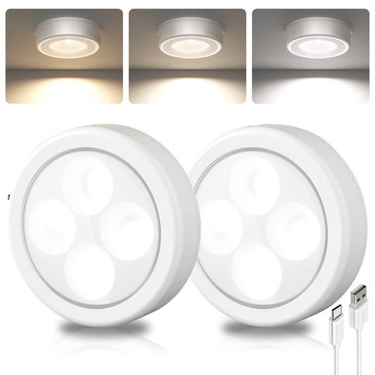 Stick-On LED Puck Lights, 6-Pack USB-C Rechargeable Tap Closet Lights, 3 Color Modes  product photo