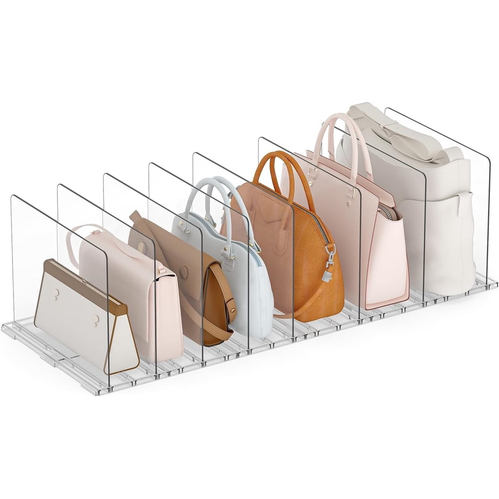 Purse Handbag Organizer, Acrylic Shelf Divider Set with 7 Adjustable Slots, Clear  product photo